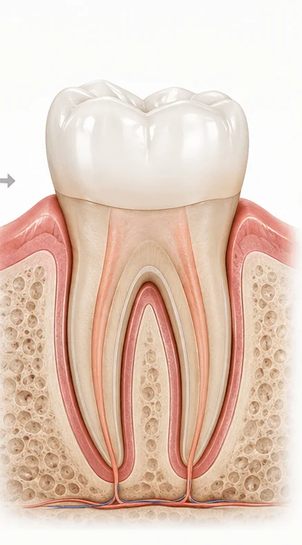 Molar tratado e reabilitado com coroa definitiva cobrindo toda a por&ccedil;&atilde;o vis&iacute;vel do dente